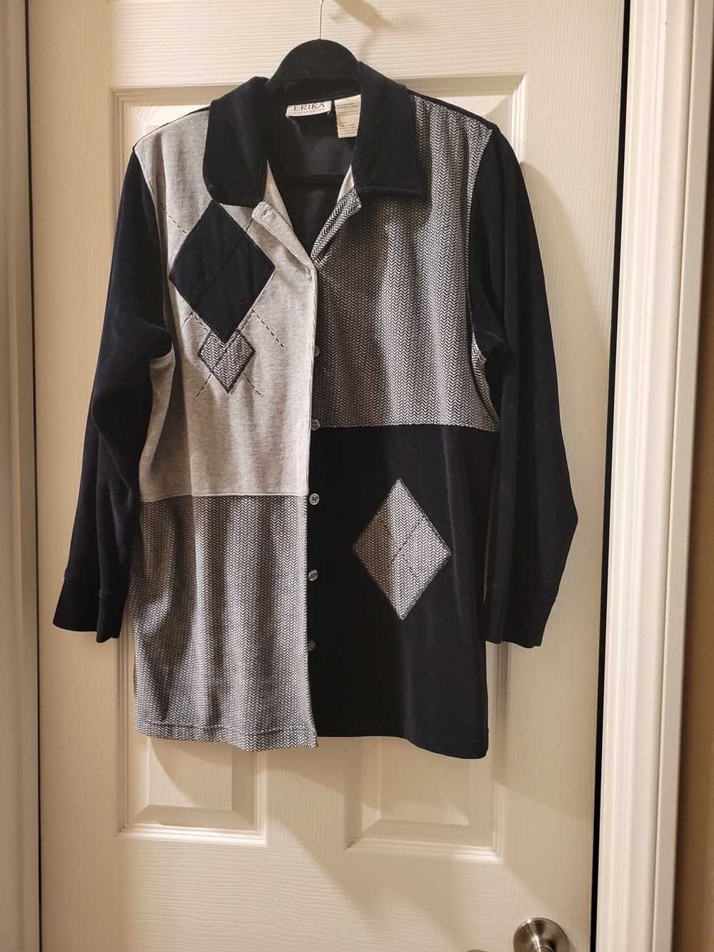 Erika Black & Gray Patchwork Diamond-Accent Shirt/Jacket